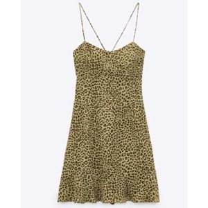 NWT Zara Olive Leopard Print Sun Dress